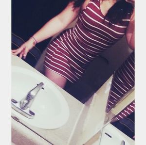 Maroon&White stripped mini dress